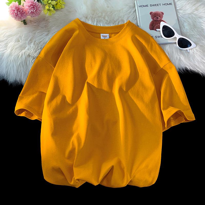 

Douyin Live 220 г Чистый хлопок Оверсайз Однотонная футболка - Большой размер Повседневная Однотонная 5XL жёлтый