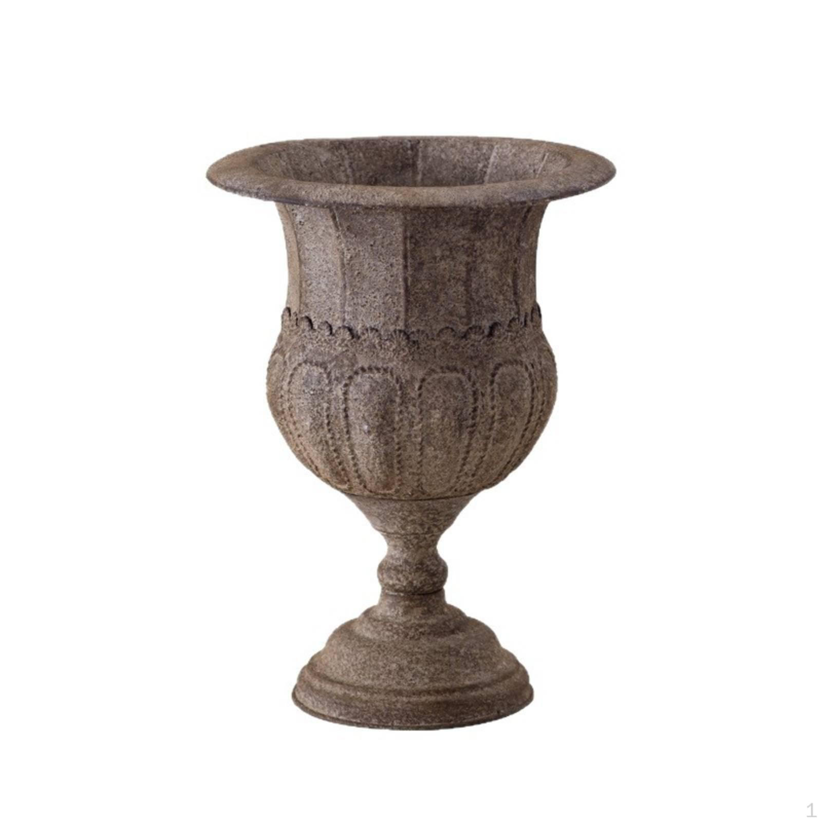 Embossed Urn Planter Aged Metal Weathered Finish Decorative Flower Pot