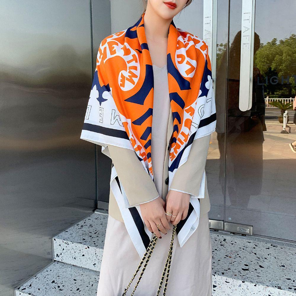 130cm Luxury Brand Headband Letter Print Scarf Silk Scarf For WomenLarge SquareScarves Hijab Beach Towel
