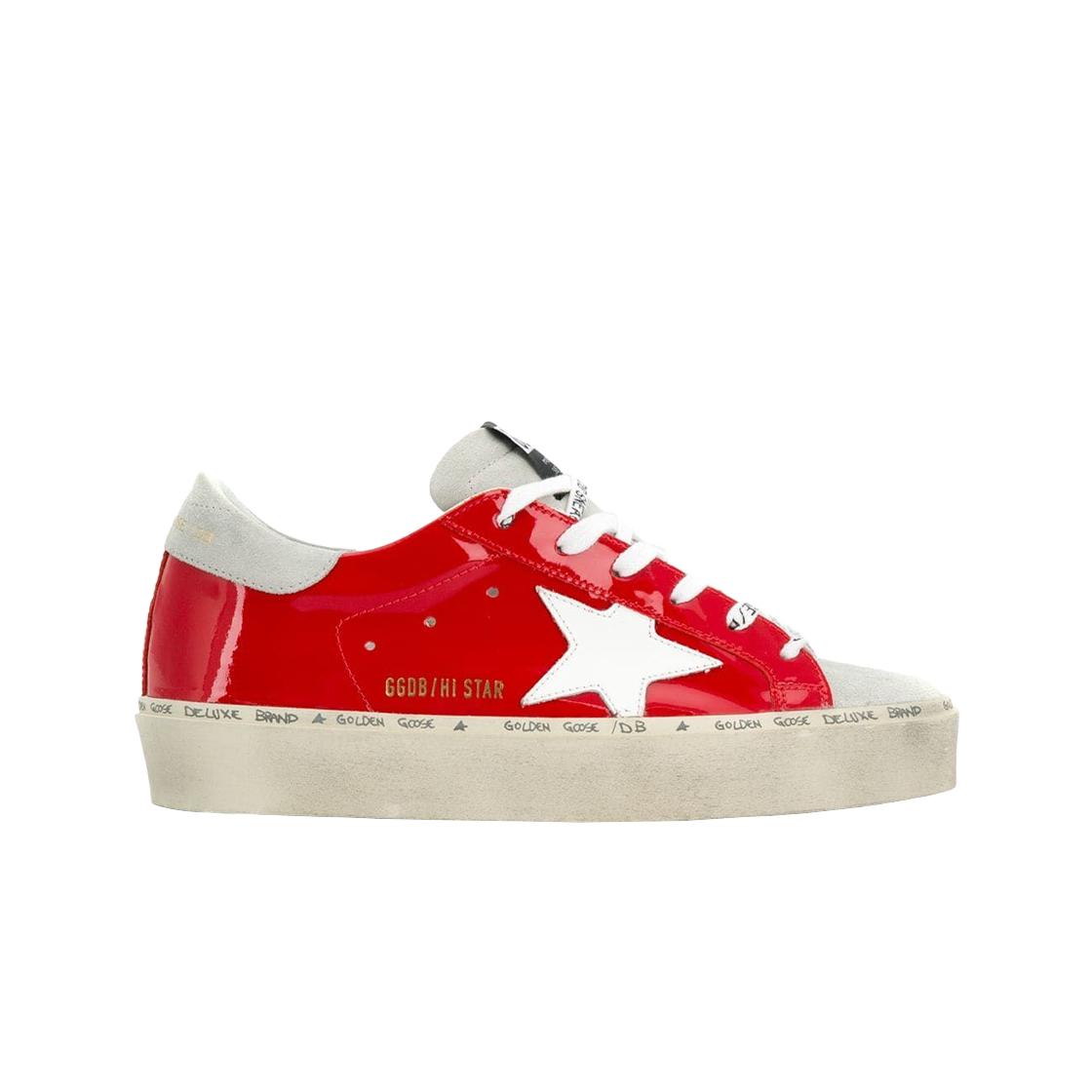 

(w) Golden Goose Hi Star Red Shiny White Star Sneakers 40W