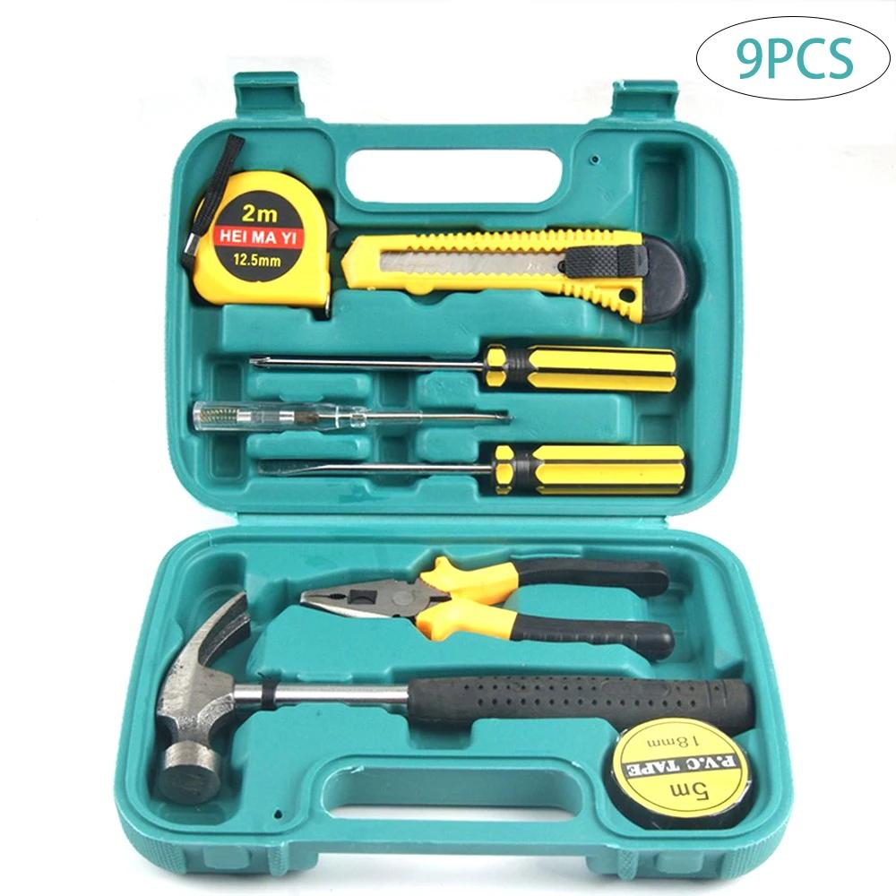 

9Pcs Hand Tool Kit Box Household Home Hammer Pliers Screwdriver Blade Pvc Tape for Hand Tools In Homes, Offices, Warehouses, Etc 9Pcs зелёный