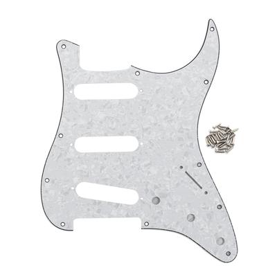FLEOR ST Style SSS Guitar Scratch and Screw White Pearl 11-Hole Pickguard, Pickguard, Plate, Set, 4-Ply