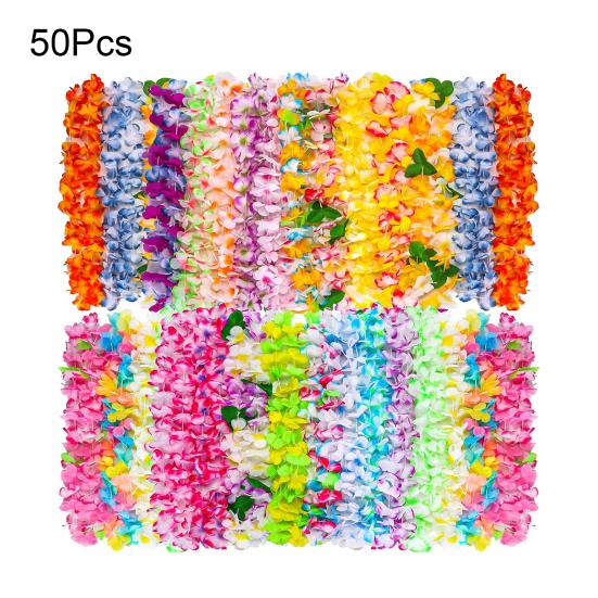 Hawaiian Leis Bulk Colorful Faux Flower Necklace Leis Tropical Theme Party Favors for Adults Hawaii Summer Beach Luau Party Birthday Party Supplies