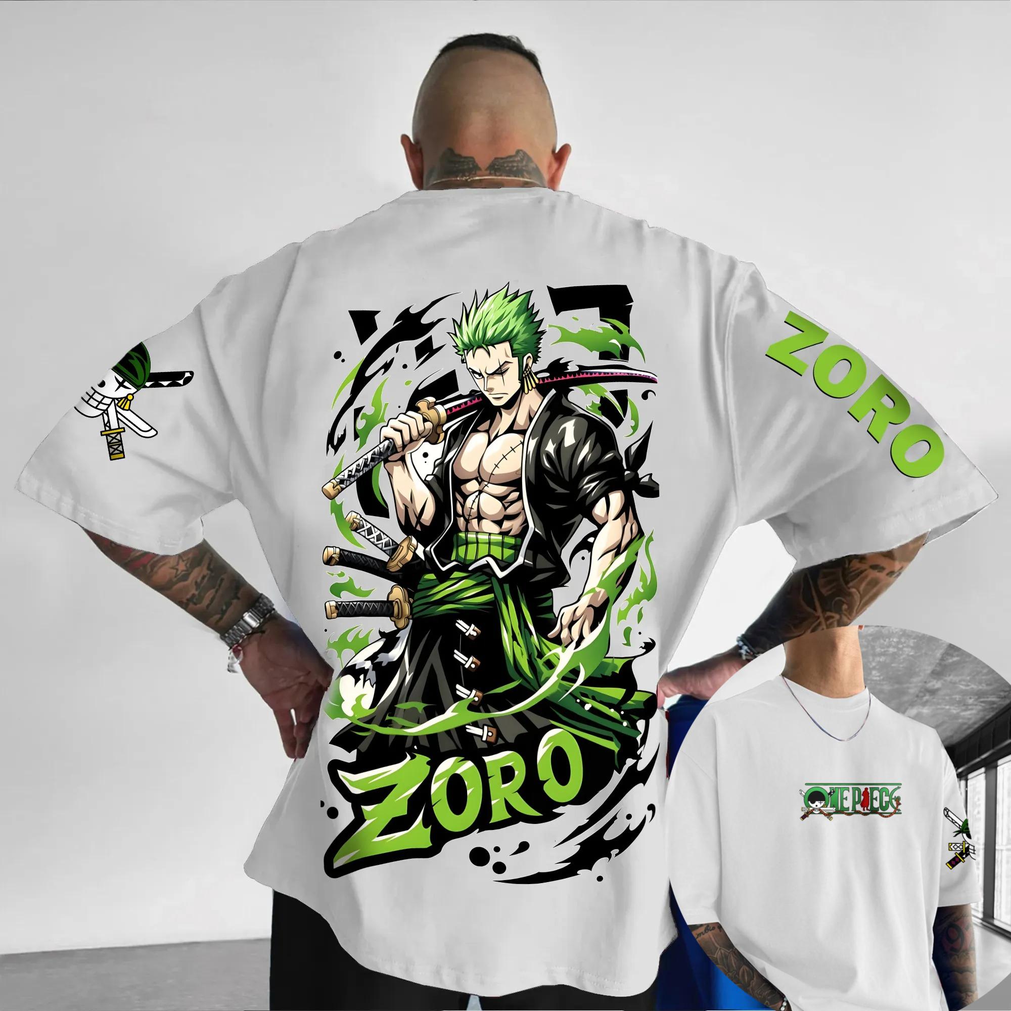 

One Piece Luffy Printed Cotton Shortsleeved Bandai Loose Mens and Womens 2025 Summer Breathable Sporty Roundneck Tshirt 4XL