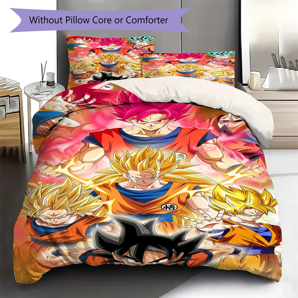 Pościel z wzorem DRAGON BALL, Zestaw kołdry Poszewka na kołdrę Poszewka na poduszkę Domowy Prezent Urodzinowy (1 * poszwa na kołdrę + 2 * poszewki na poduszki, bez rdzenia)