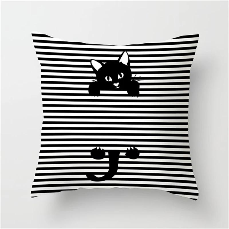 Black and White Funny Cat Cartoon Pillow Sofa Decoration Cushion Cover Car Living Room Bedroom Home Decor