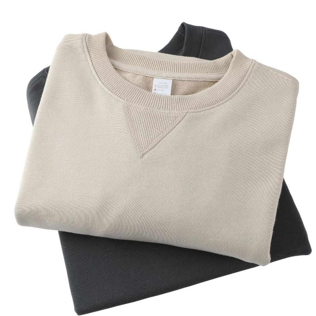 380g Heavyweight Combed Cotton Crewneck Sweatshirt, Fleece Long Sleeve Pullover, Relaxed Fit Triangle Cut, Unisex