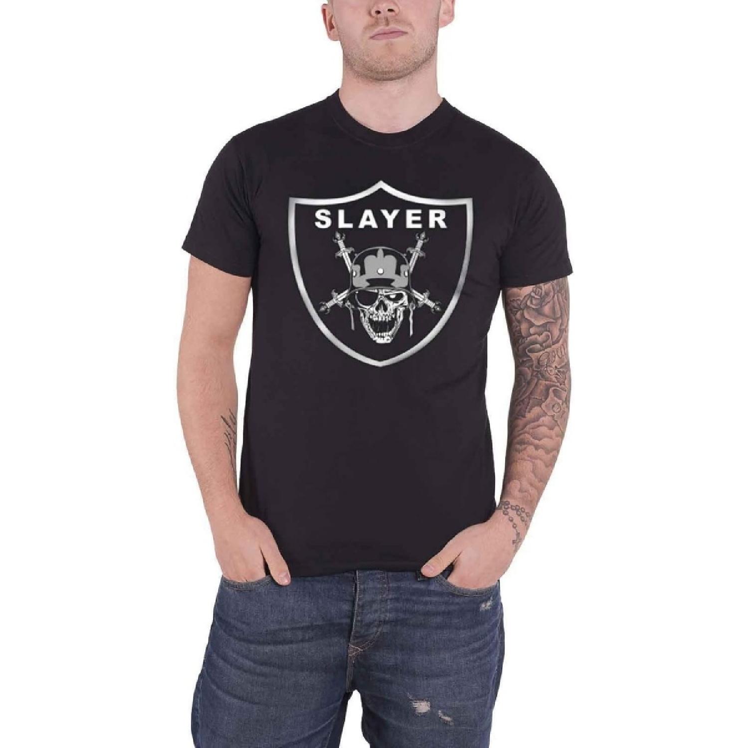 Slayer T Shirt Skull Helmet Cross Swords Band Logo Official Mens New Black S