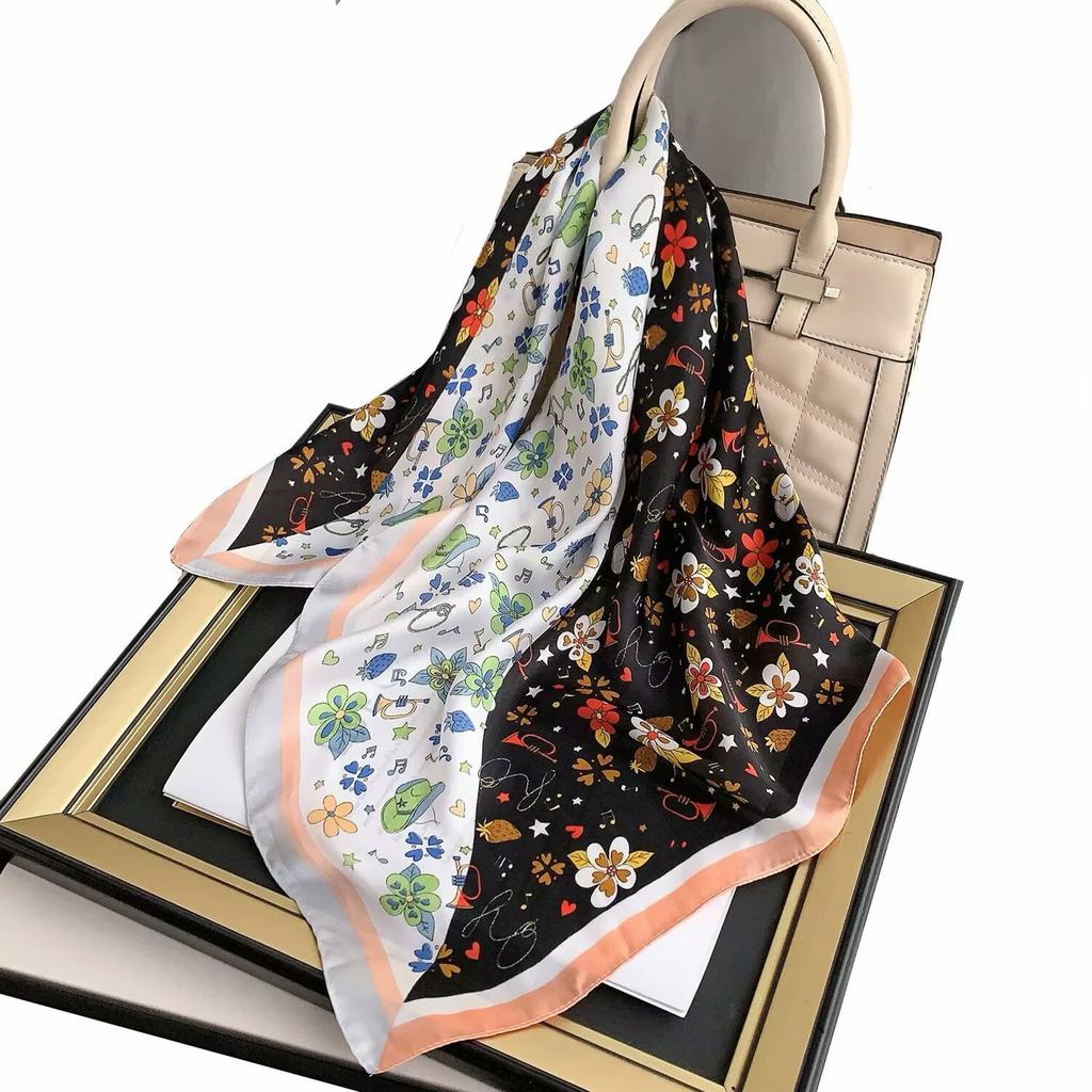 Neckerchief Female Luxury Square Scarf For Women Silk Feeling Shawl Satin Hijab Fashion Wraps Hair Bands Ribbon Headband Bandann