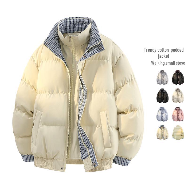 Męska Zimowa Modna Pikowana Kurtka Puffer w Kratę z Łatkami, Pogrubiona i Ciepła dla Par