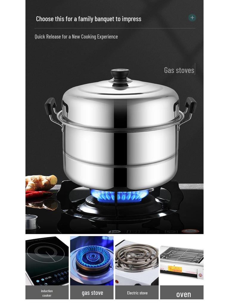 Large Stainless Steel Multi-Layer Steamer Pot for Steaming, Soup, and Fish, Compatible with Induction and Gas Stoves