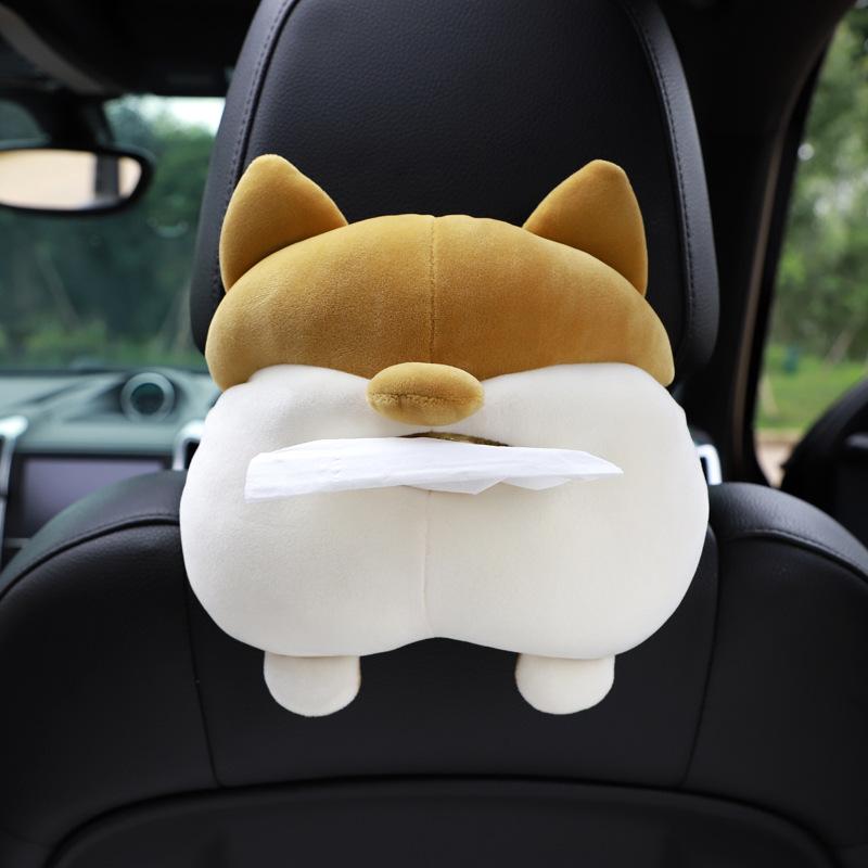 Car Cartoon Tissue Box Creative Cute Plush Multifunctional Car Seat Back Hanging Armrest Box Paper Drawer Box