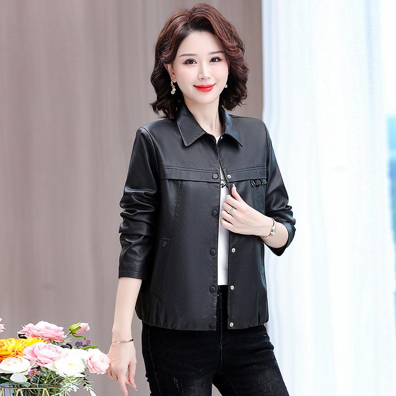 Spring & Autumn PU Leather Jacket for Middle-Aged Ladies - 2025 Style