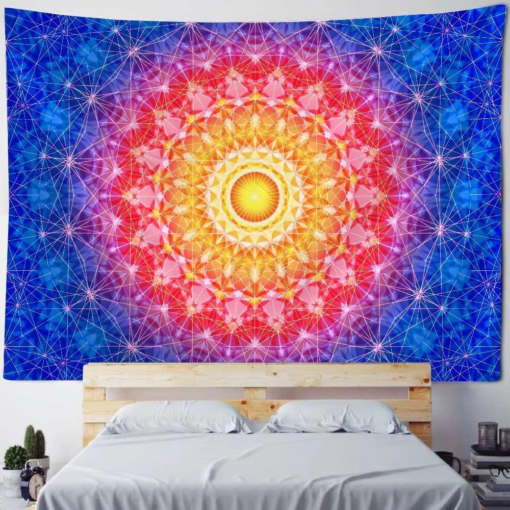 Bohemian Home Fabric Wall Decor Mandala Tapestry Wall Hanging Psychedelic Multicolor Geometric Fractal Art Room Decor