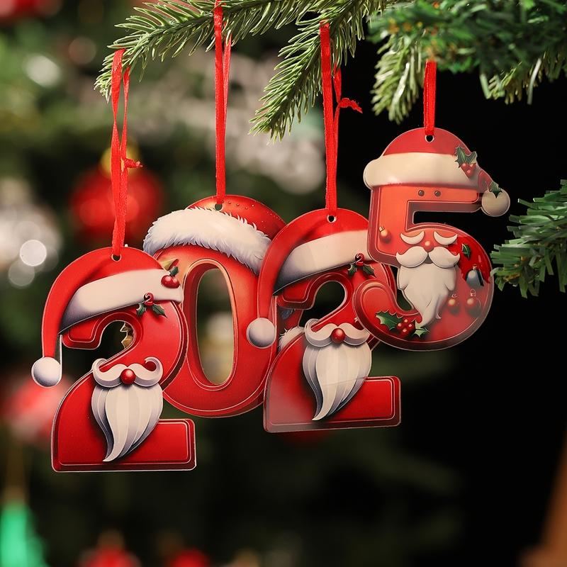 8CM Artificial Acrylic Christmas Numbers 0-9 Xmas Tree Hanging Ornaments for Home Party Decor New Year Gift 2025 Navidad