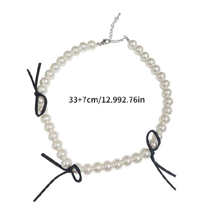 Temperament Crystal Pearls Bowknot Necklaces for Women Anniversary Jewelry