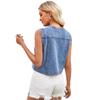 2024 frühjahr Neue Gewaschen Schlank Kragenlosen Denim Abgeschnitten Weste Strickjacke Schulter Top Frauen