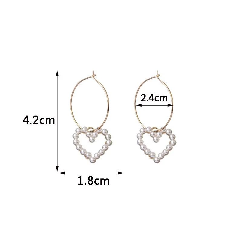 Korean Heart Hanging Earrings White Enamel Imitation Pearl Elegant Trendy Red Pink Acrylic Heart Dangle Earrings