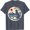 Black Cat Japanese Mount Fuji Graphic T-Shirt Breathable Cotton Retro Style Tee for Men