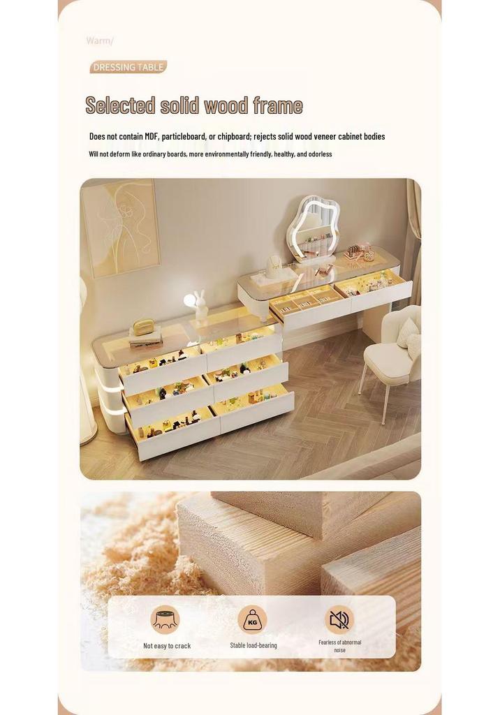 Elegant Solid Wood Vanity Table with Integrated Mirror and Drawers for Bedroom