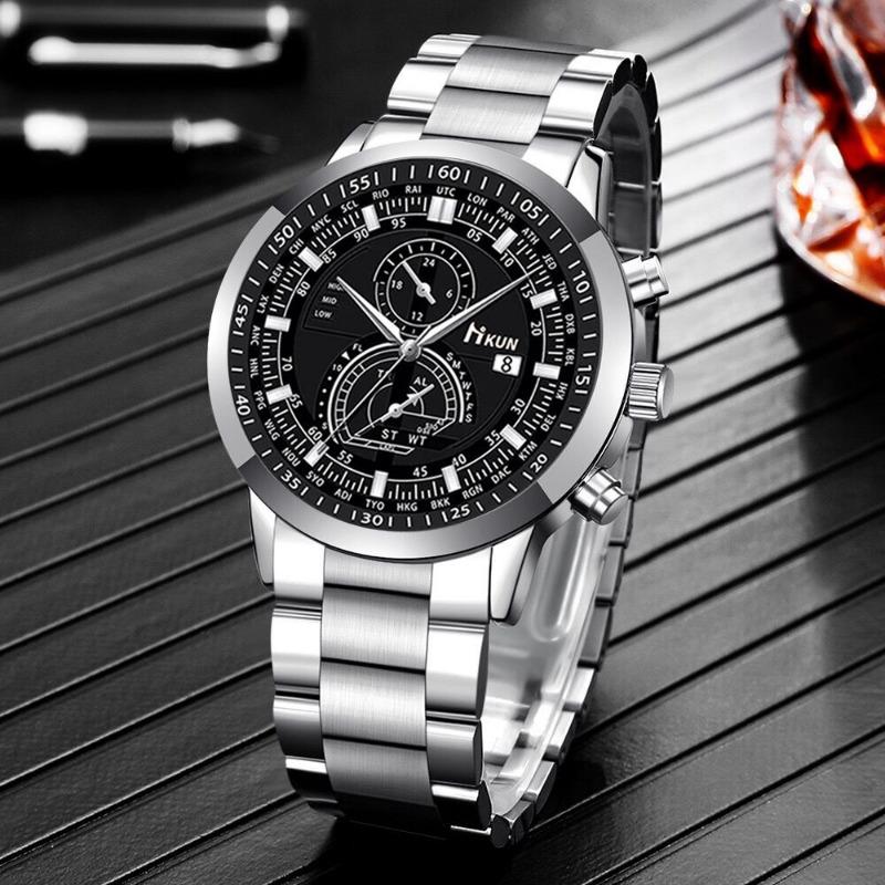 1SET New Fashion Trend Business Men's Versatile Steel Belt Quartz Watch Bracelet Lion Necklace Set