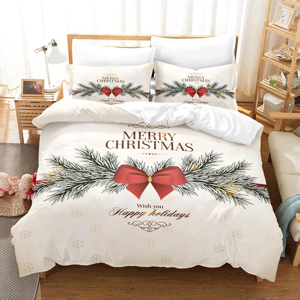 Winter Snowflakes Bedding Set Red Celebrate Christmas Home Decor Snow Elk Santa Claus 3D Printed Duvet Cover For Boy Girl Adult