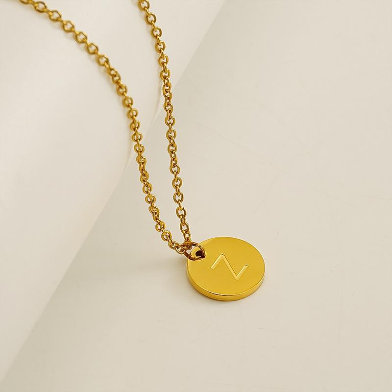 Round stainless steel 26 English letters necklace pendant mirror DIY jewelry accessories 26 letters