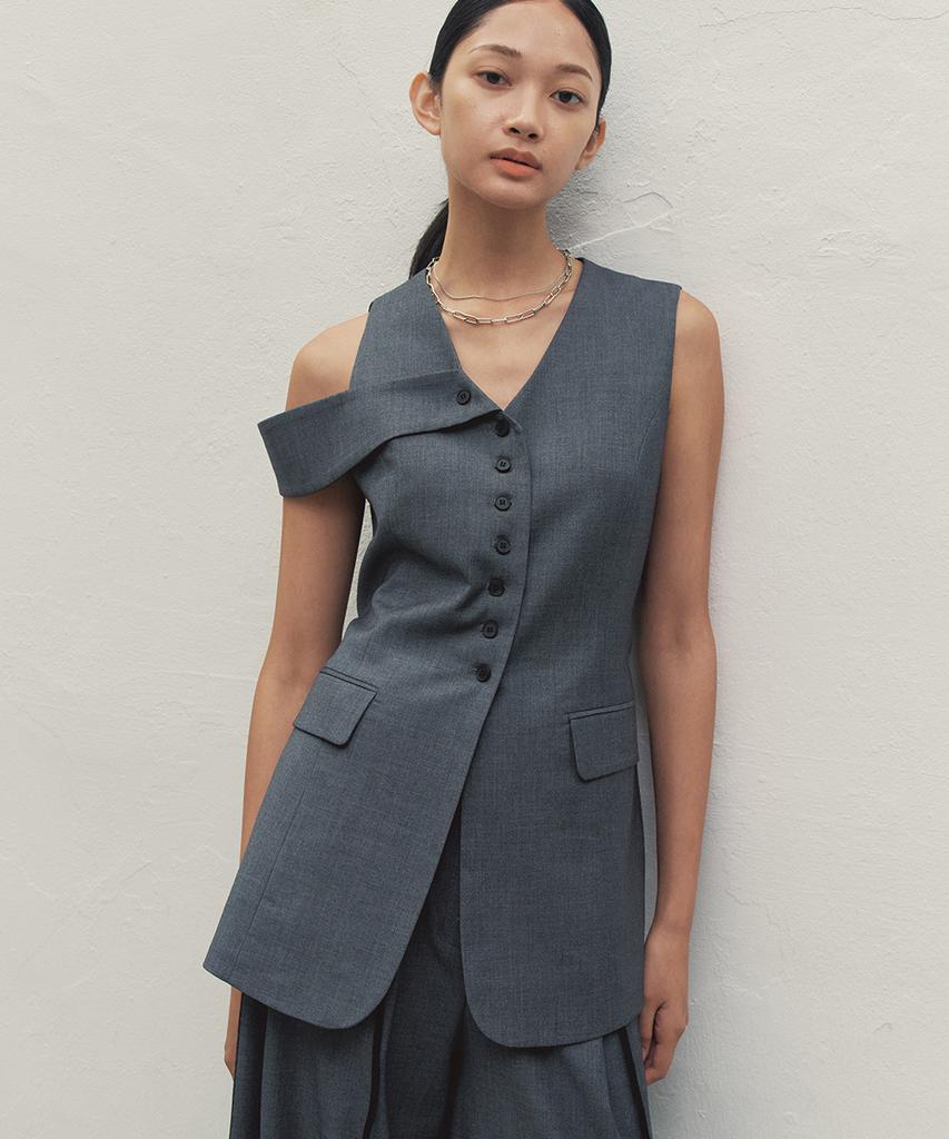 Make A Toast V-Neck Asymmetrical Halter Neck Vest Dark Gray Mbdfto001Dg