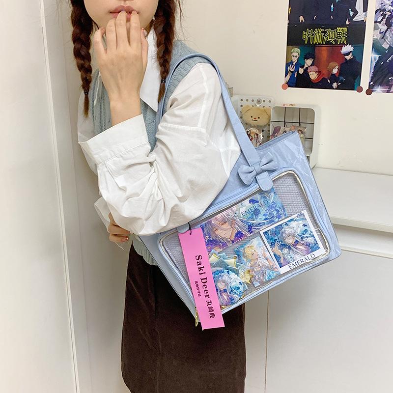 Two-dimensional Transparent Bag, Campus Style Girl Student Large-capacity Shoulder Bag Cartoon Bag