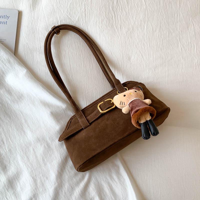 Women's Luxury Suede Shoulder Bag - Retro Matte Design, French-Inspired Baguette for Autumn/Winter