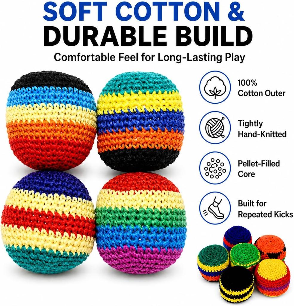 Handmade Knitted Hacky Sack, Upgraded Crochet Footbag Juggling Balls, Geometric Pattern for Adults Beginners