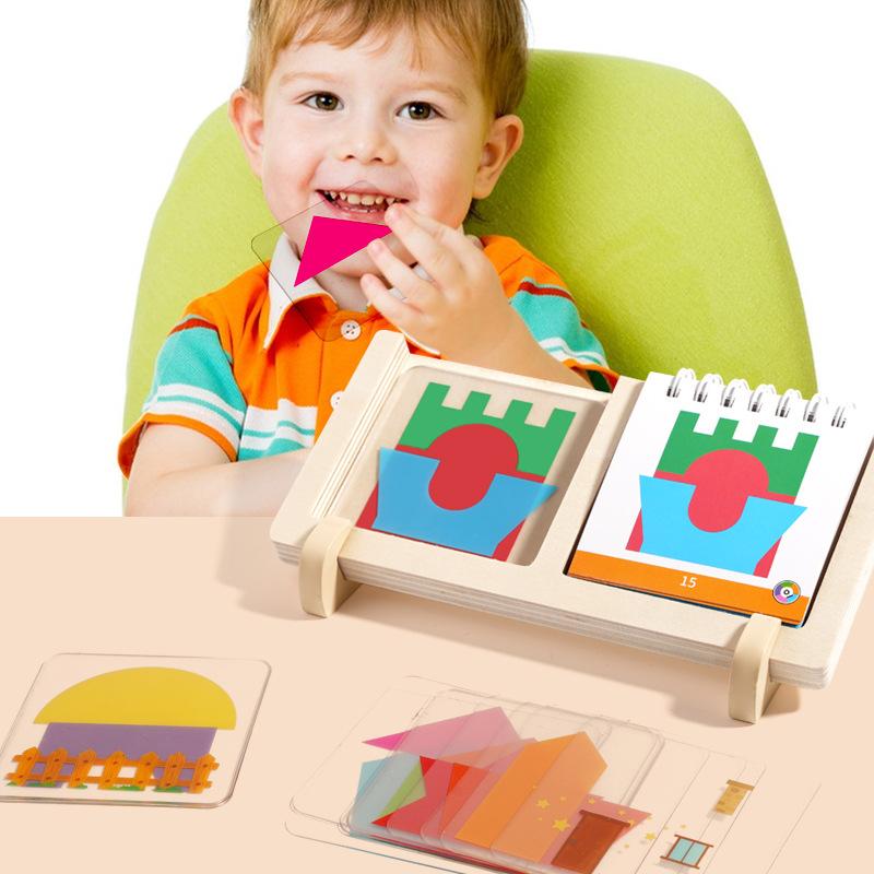 1 Set House Design Logic Game Geometric Shape Puzzle Toy Wooden Educational Puzzle for Kids Family Game Night one size