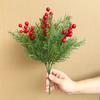 Red&Green Artificial Pine Branches Plastic DIY Wreath Simulation Red Berry Branches Photo Props 7 Branches Christmas Pine Stem