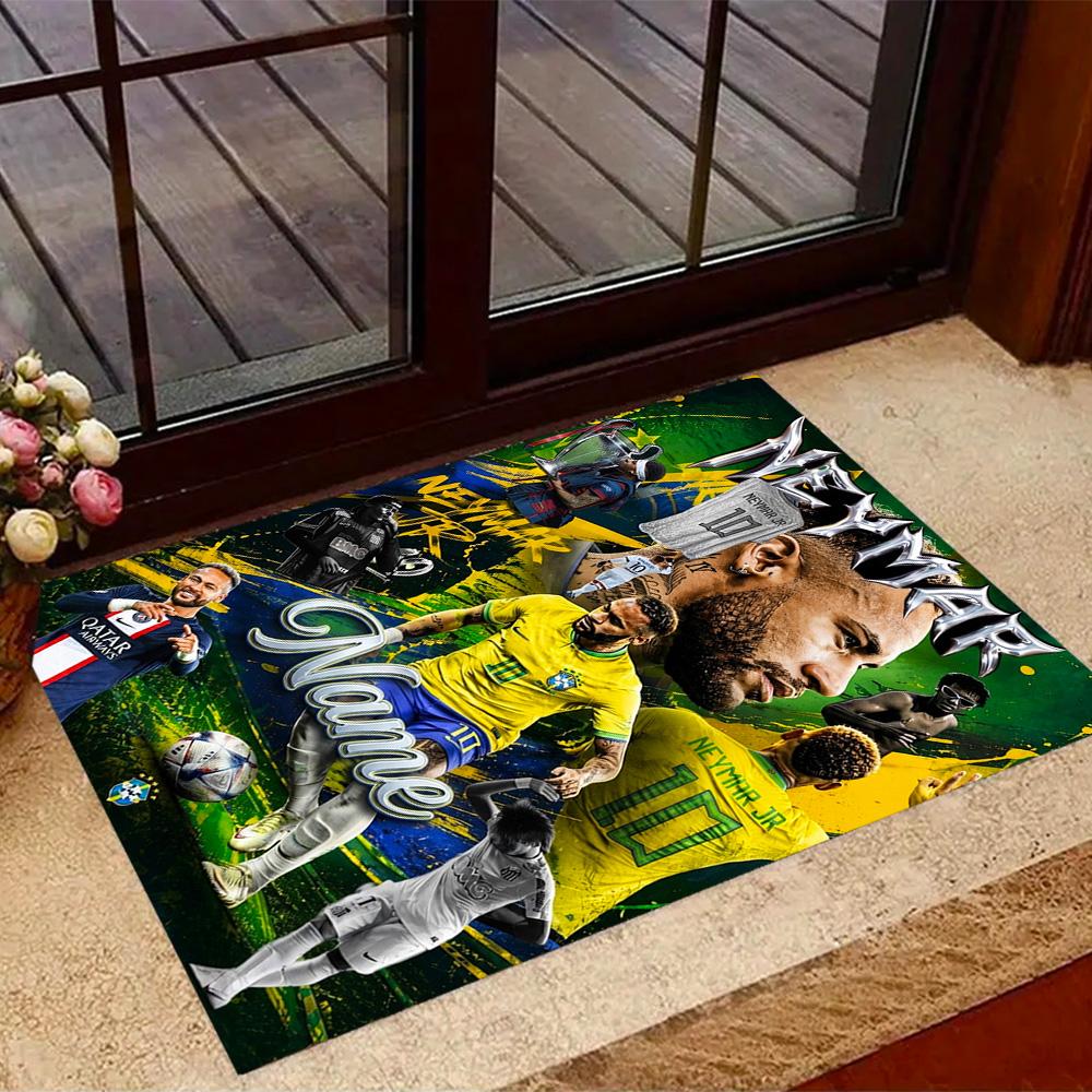 Messi Neymar Brazil Football Star Customize Your Name Carpet Suitable For Foyer Hallway Game Room Decorate Room Antislip Rug Decorate Offices