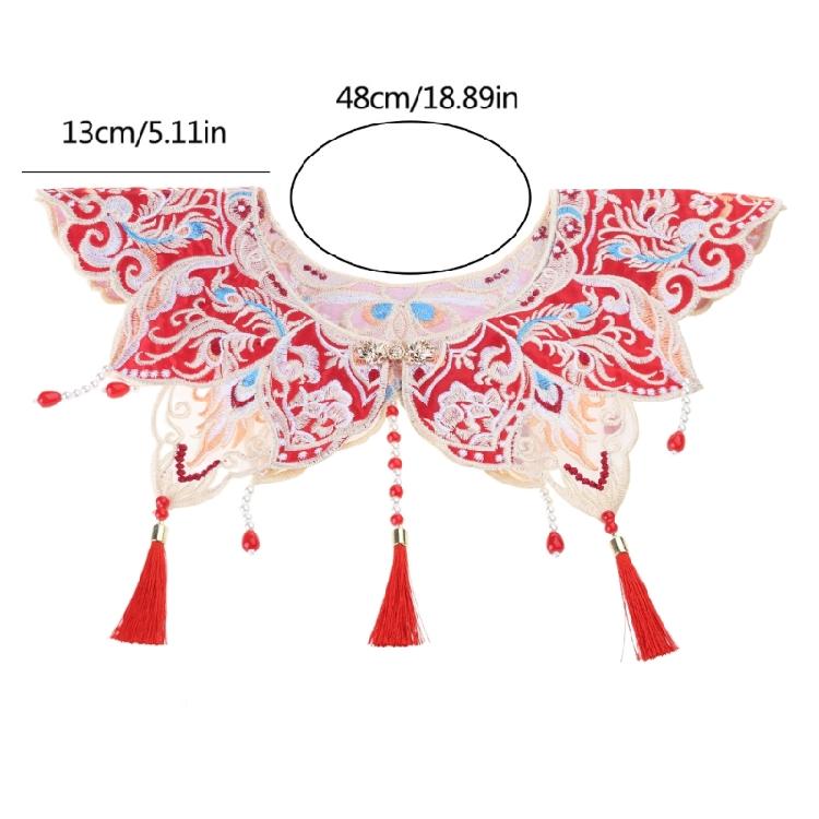 Embroidery Fringed Collar Elegant Detachable Collar Shawl Vintage Horseface Skirt Collar Costume Dressingup Accessories