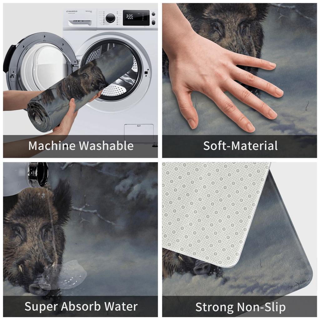 Wild Animal Boar Floor Door Bath Kitchen Mat Anti-Slip Indoor Doormat Living Room Entrance Carpet Rug