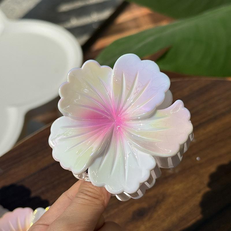 Boho Korean Gradient Colorful Flower Ponytail Shark Hair Clip Claw Women Temperament Hairpin Barrettes Hair Hawaiian Accessories