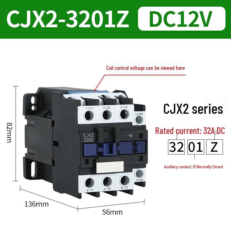 CJX2 DC Contactor: Models 1210, 0910, 1810, 2510 - Voltage Options: 12V, 24V, 48V, 110V, 220V, 380V