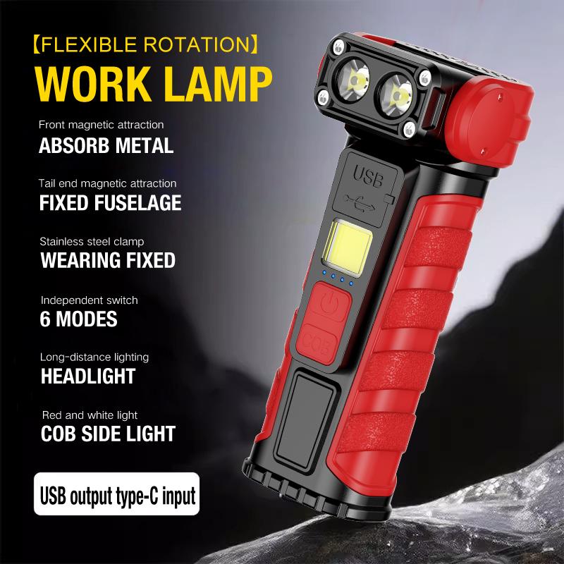 High Power Portable Flashlight Multifunctional Work Light with Clip Super Bright Pocket Torch Light LED Magnetic Mini Keychain