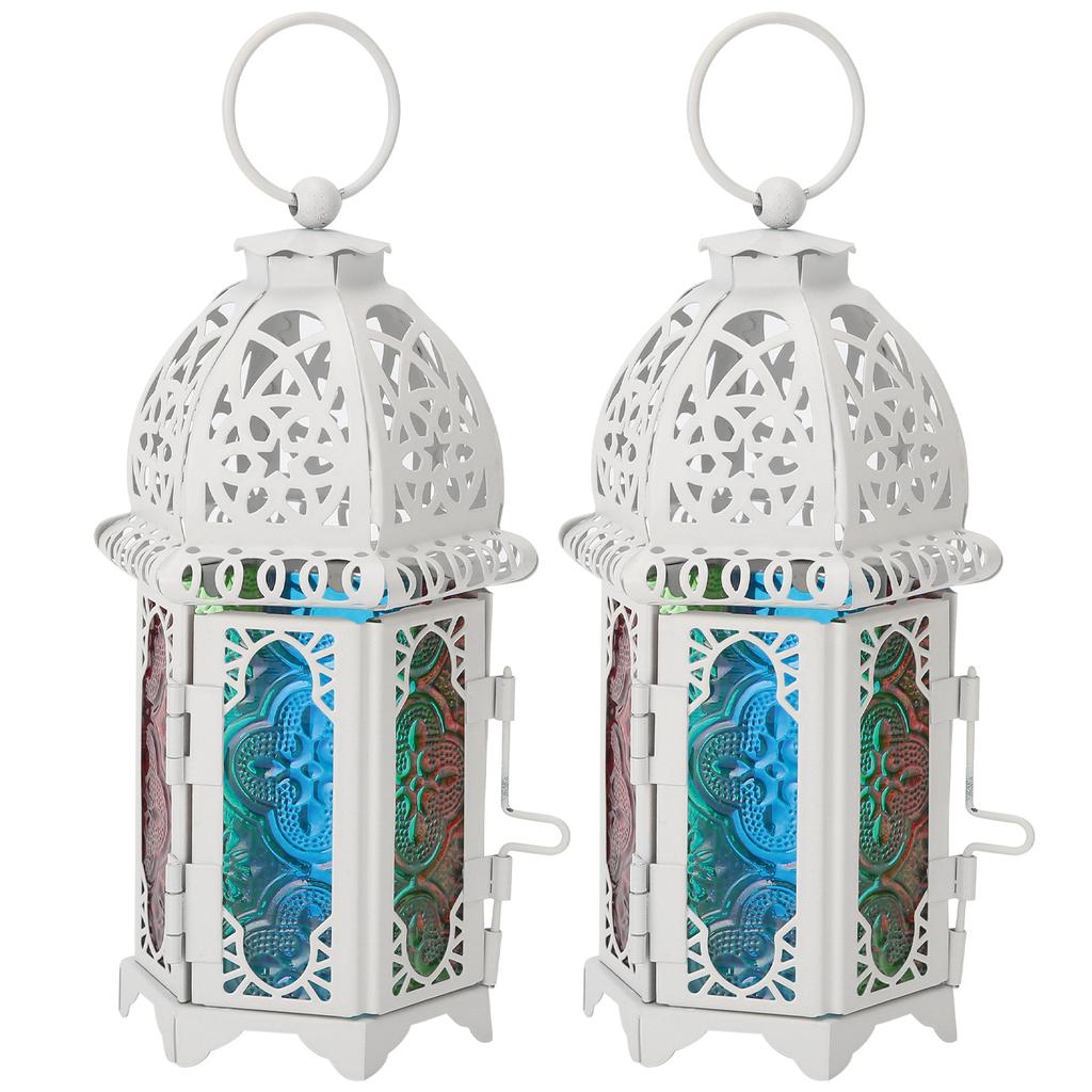 2Pcs Vintage Castle Candle Holder White Color Iron Wedding Home Candlestick Ornaments