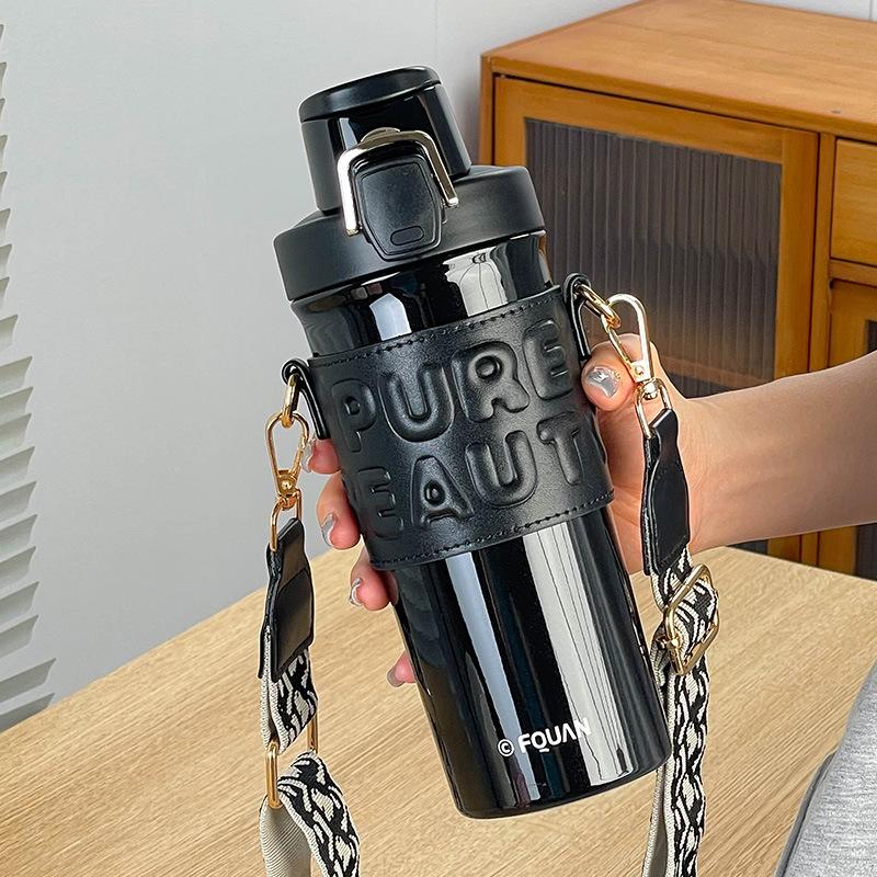 Straw Thermos Drinking Cup Big Cap Girls Stylish Water Cup Students Simple Handy Double Drink Cup Boys Durable Durable Useful