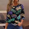 3/4 Length Sleeve Womens Tops Floral Print Vintage Fashion Casual Loose With Round Neck Plus Size Shirts