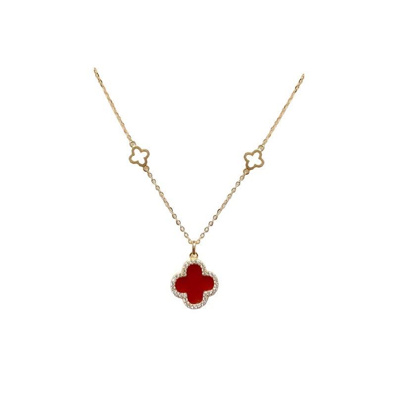 Jewelry Clover Light Luxury Double Layer Diamond Flower Pendant Hollow Heart Necklace Jewelry