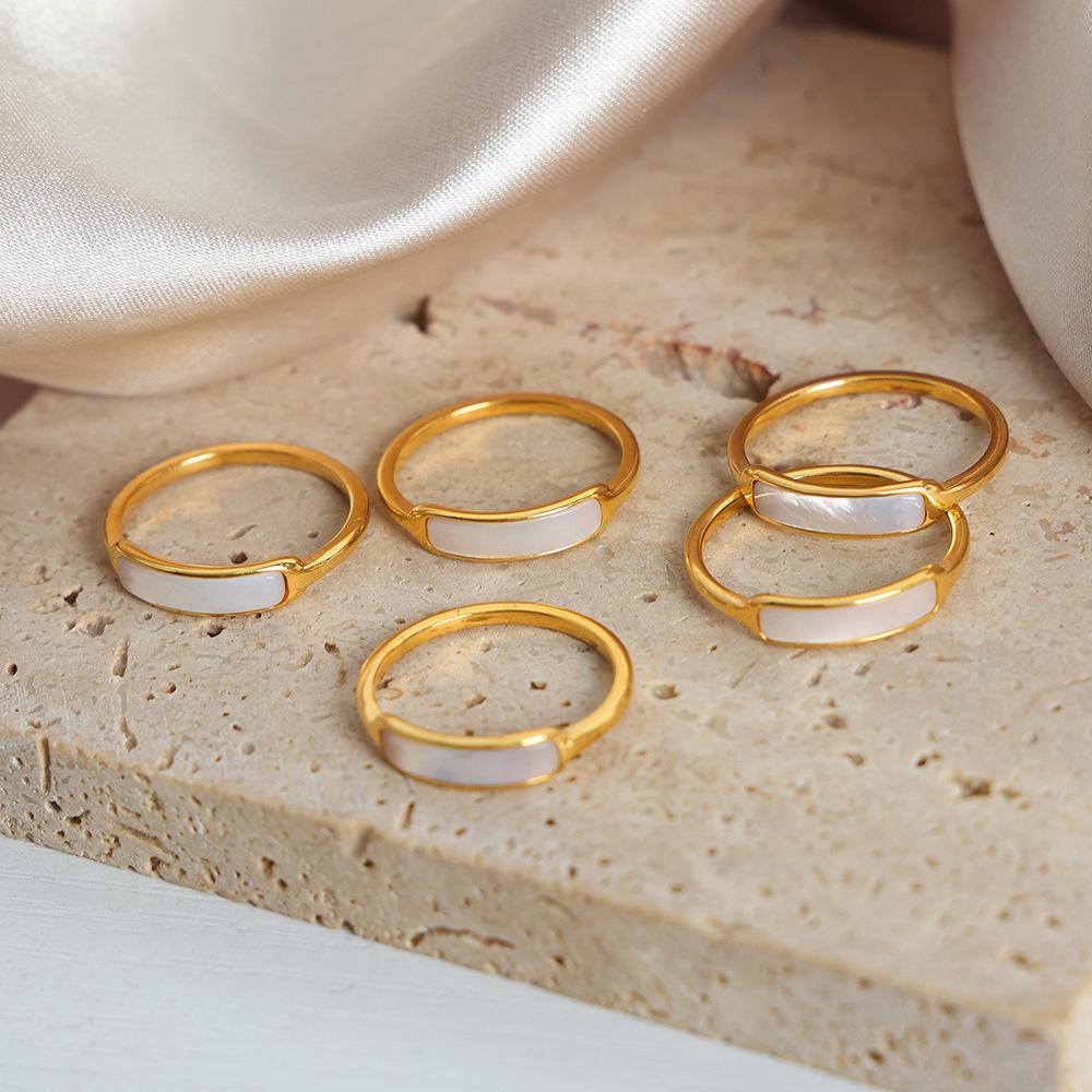 Elegant White Mother-of-Pearl Inlaid Titanium Steel Ring for Women