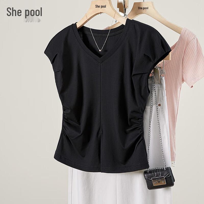 Women s Sleeveless V-Neck Pleated T-Shirt M