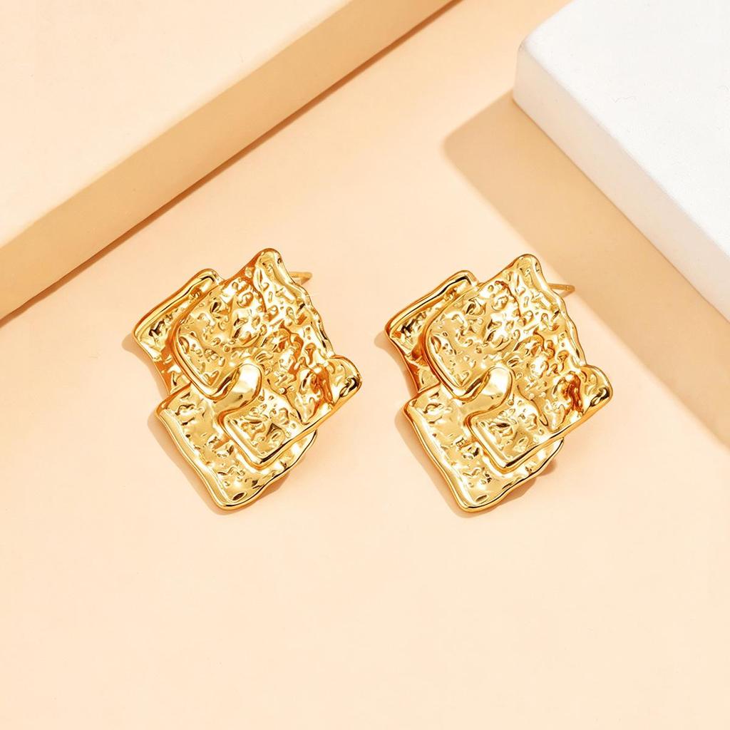 18K Gold Vacuum Plated Old Money Style Geometric Patchwork Stainless Steel Earrings for Women