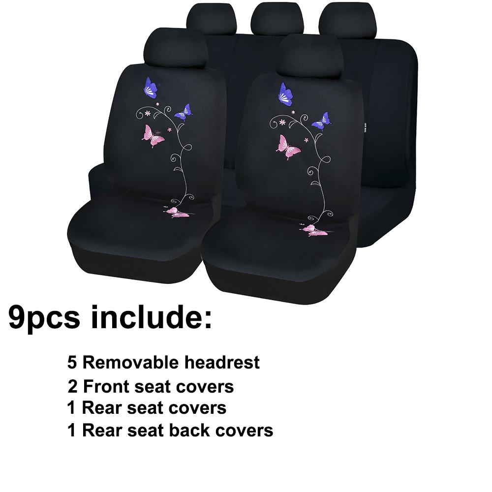 

AUTO PLUS Universal Car Seat Covers With Butterfly Embroidery Car Accessories Women Interior Fit For Most Car Suv Truck Van AD9144-Set