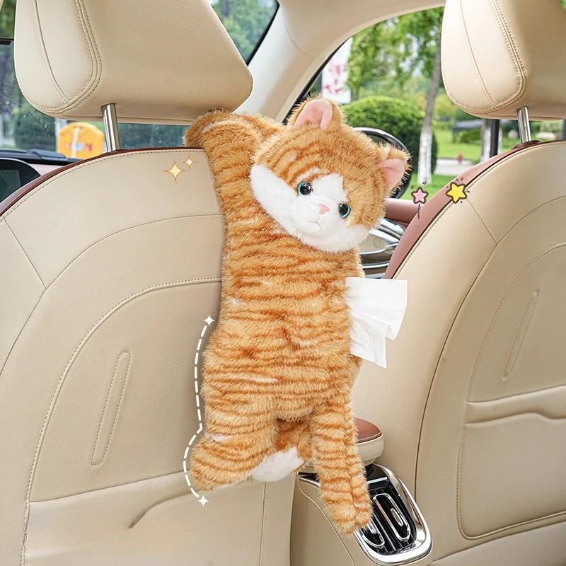 Car Tissue Box Cute Cat Car Tissue Box Plush Doll Car Hanging Cardboard Box Creative Cartoon Tissue Bag Women
