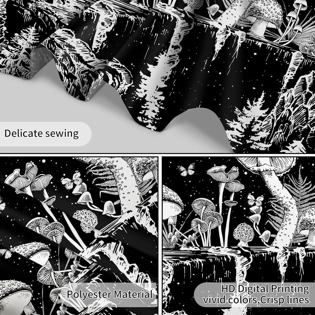 Black and White Mountain Tapestry Nature Moon Forest Mushroom Galaxy Stars Tapestry for Bedroom Aesthetic Wall Art Decor for