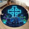 Neon Truck Round Area Rug,Carpet Rug for Living Room Bedroom Sofa Playroom Decor,Non-slip Floor Mat